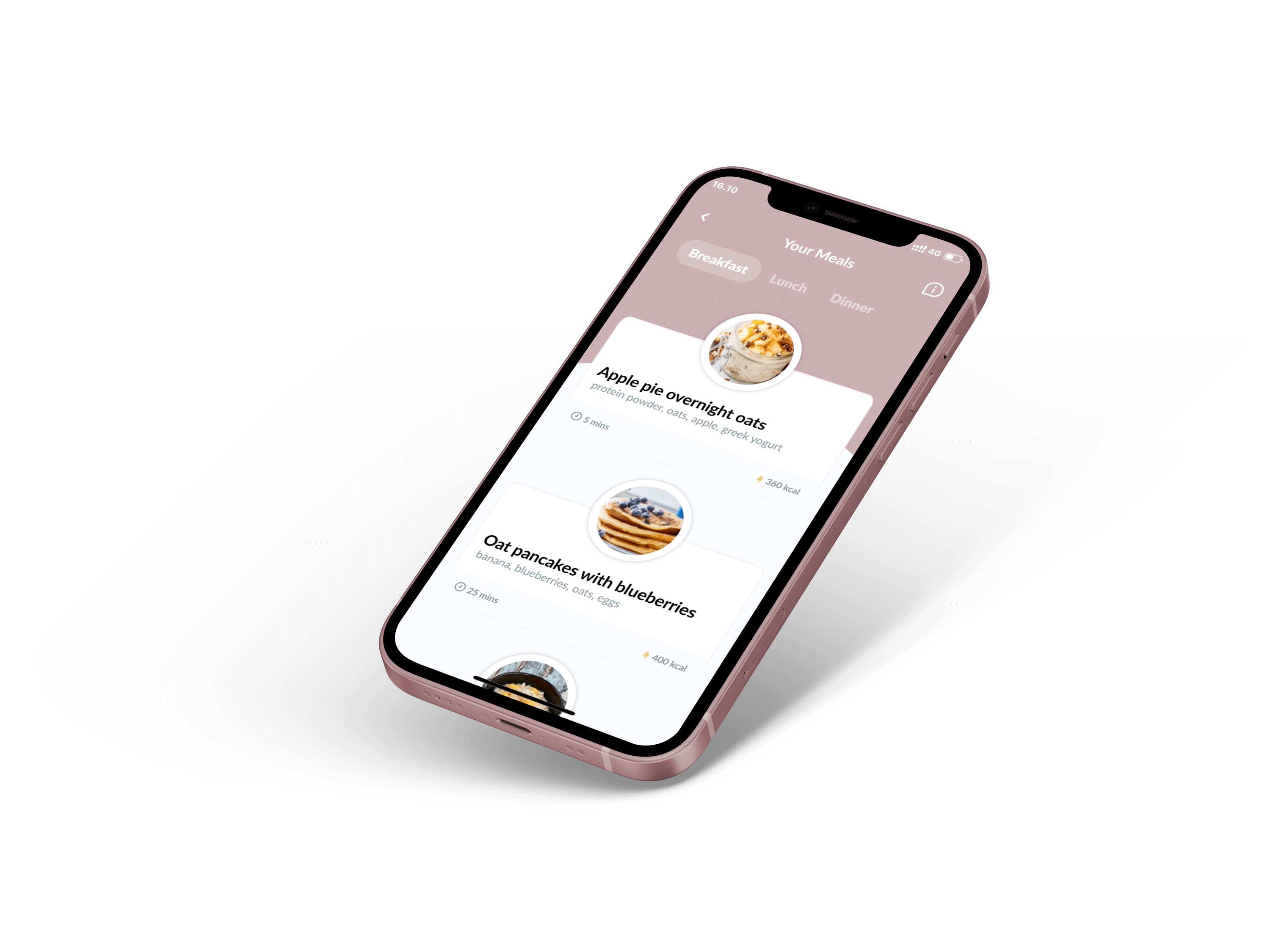 Iphone frame showing the mealplan feature of the app